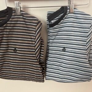 Volcom Boys Crew Neck Navy Modern Fit Striped Logo Shirt Bundle Size Medium